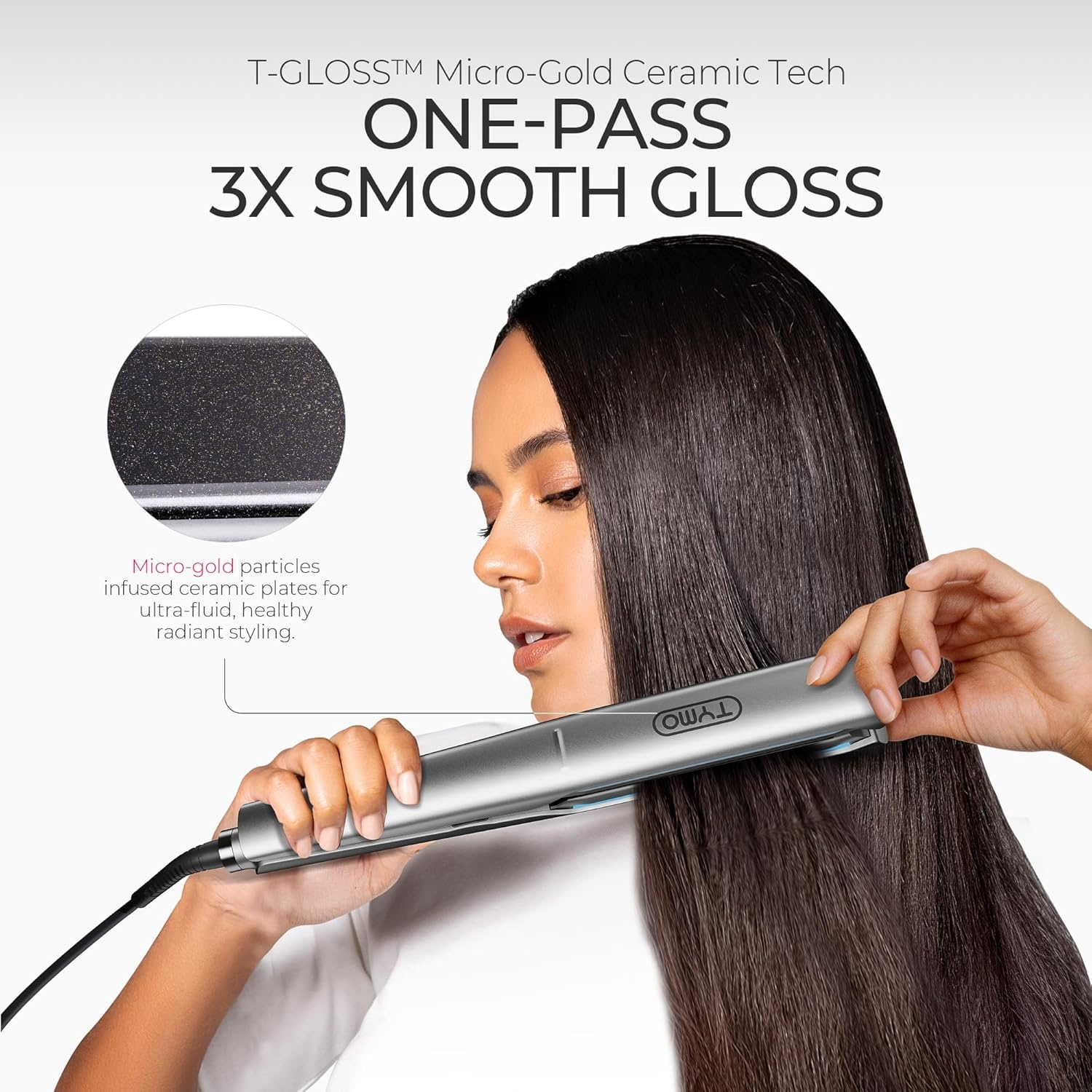 image:imageTYMO FLAIGHT Holo NewGen Flat Iron Hair Straightener and Curler 2 in 1 1 Long Ceramic Plates 3X Smoother Glide 2X Faster Styling with Less Damage Ionic Straightener for Women Metal Grey