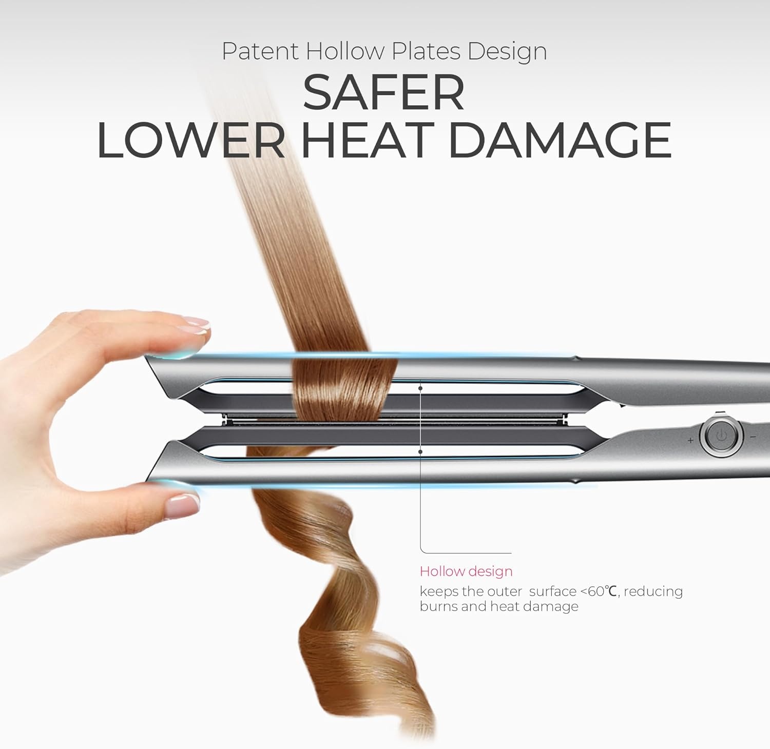 image:imageTYMO FLAIGHT Holo NewGen Flat Iron Hair Straightener and Curler 2 in 1 1 Long Ceramic Plates 3X Smoother Glide 2X Faster Styling with Less Damage Ionic Straightener for Women Metal Grey